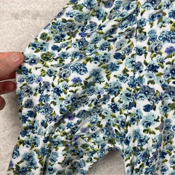 Cottagecore Floral Ruched Top Ditzy Print Puff Sleeve Large Square Neckline - Picture 12 of 15